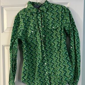 Talbots Green Button Down Shirt with horse pattern